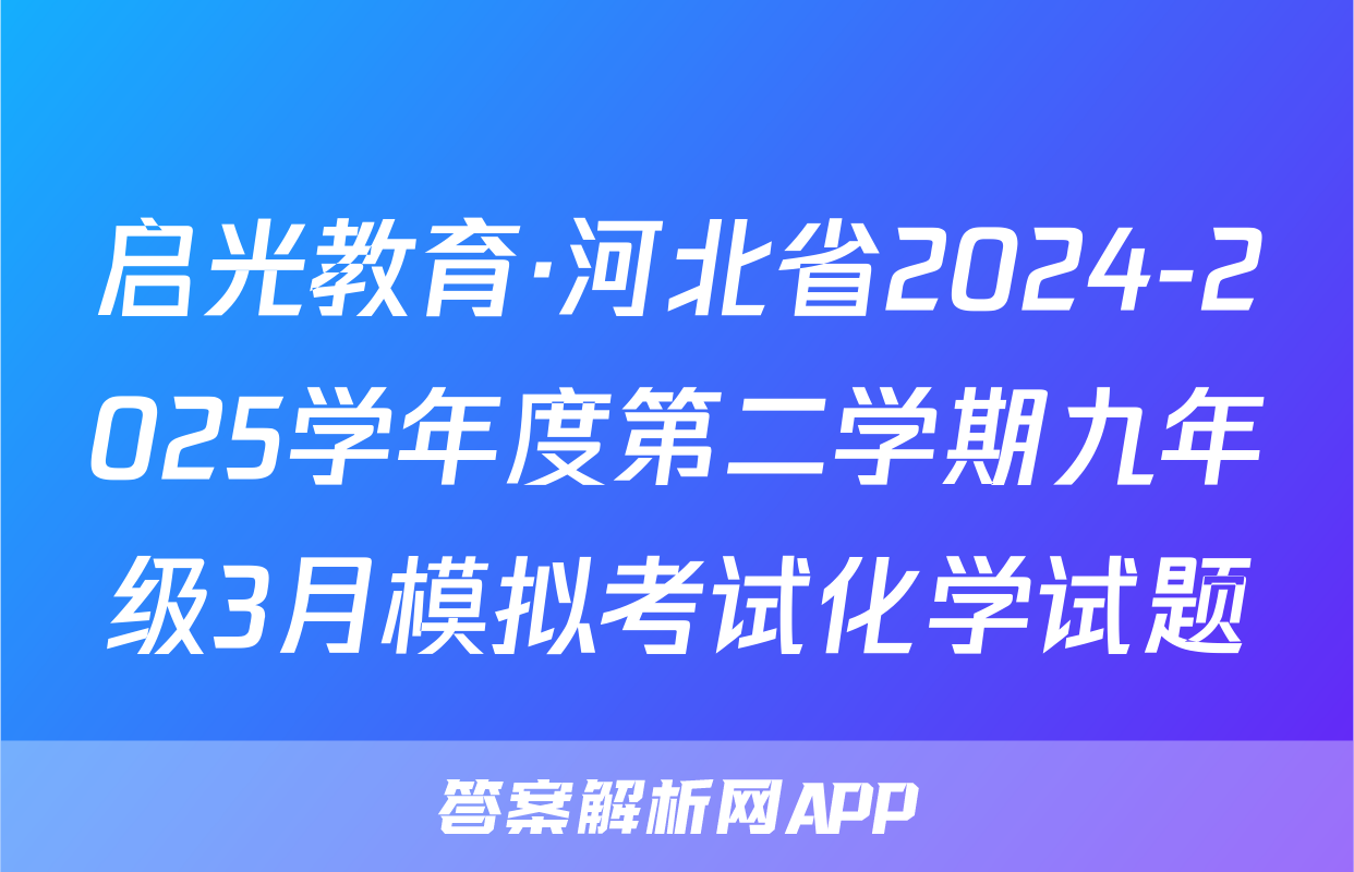 启光教育·河北省2024-2025学年度第二学期九年级3月模拟考试化学试题