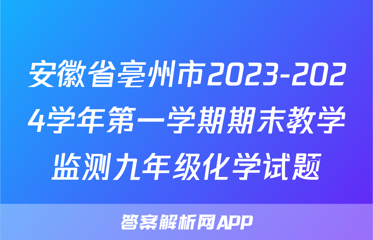 安徽省亳州市2023-2024学年第一学期期末教学监测九年级化学试题