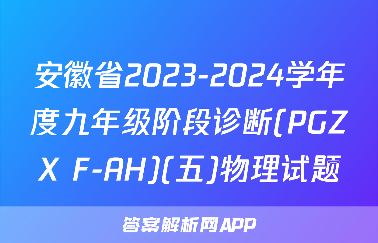 安徽省2023-2024学年度九年级阶段诊断(PGZX F-AH)(五)物理试题