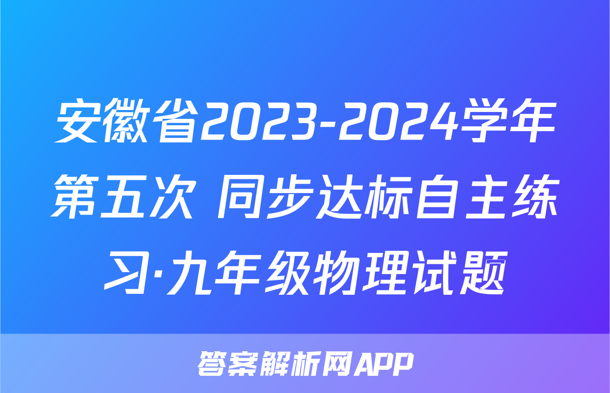 安徽省2023-2024学年第五次 同步达标自主练习·九年级物理试题