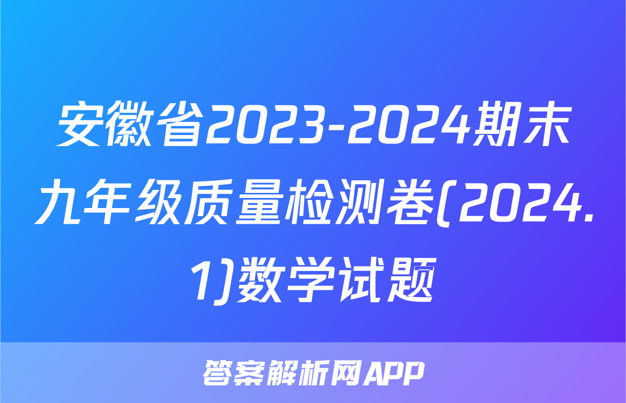 安徽省2023-2024期末九年级质量检测卷(2024.1)数学试题