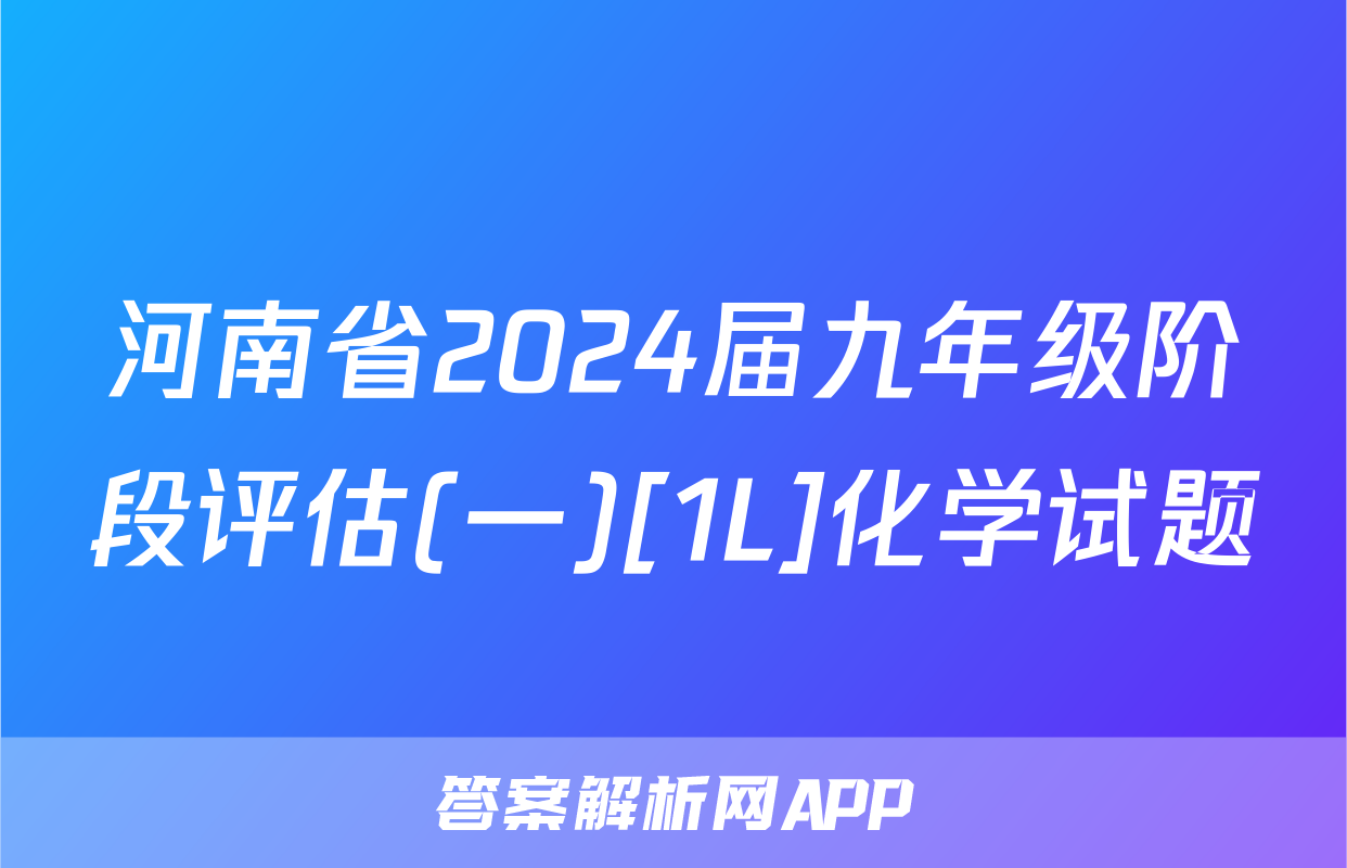河南省2024届九年级阶段评估(一)[1L]化学试题