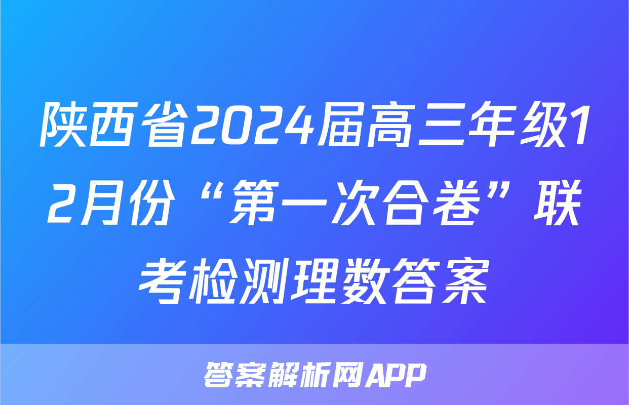 陕西省2024届高三年级12月份“第一次合卷”联考检测理数答案