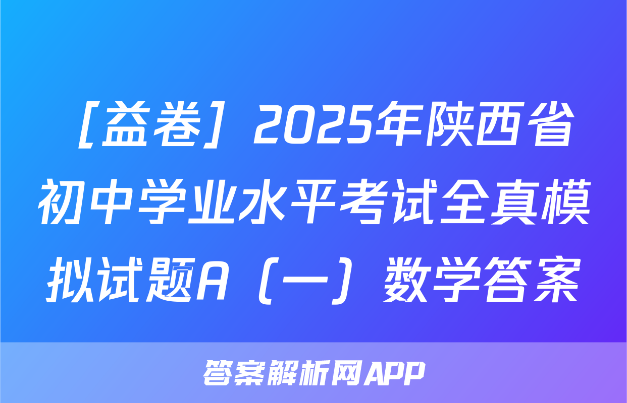 ［益卷］2025年陕西省初中学业水平考试全真模拟试题A（一）数学答案