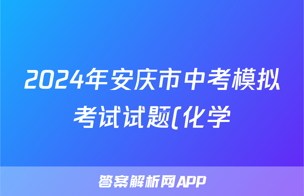 2024年安庆市中考模拟考试试题(化学)