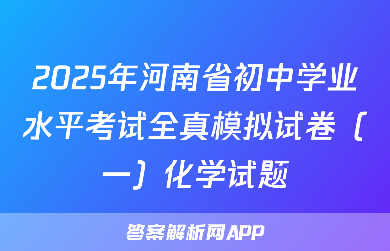 2025年河南省初中学业水平考试全真模拟试卷（一）化学试题