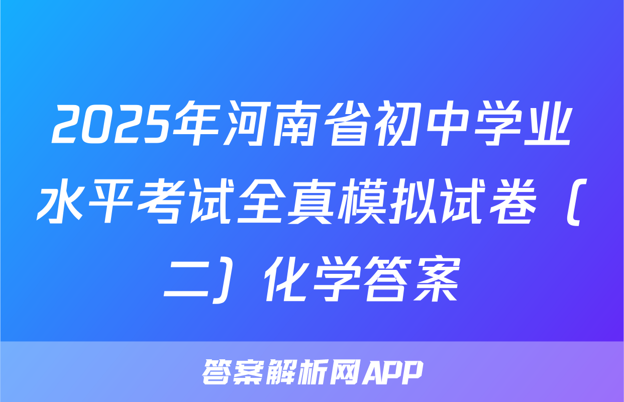 2025年河南省初中学业水平考试全真模拟试卷（二）化学答案