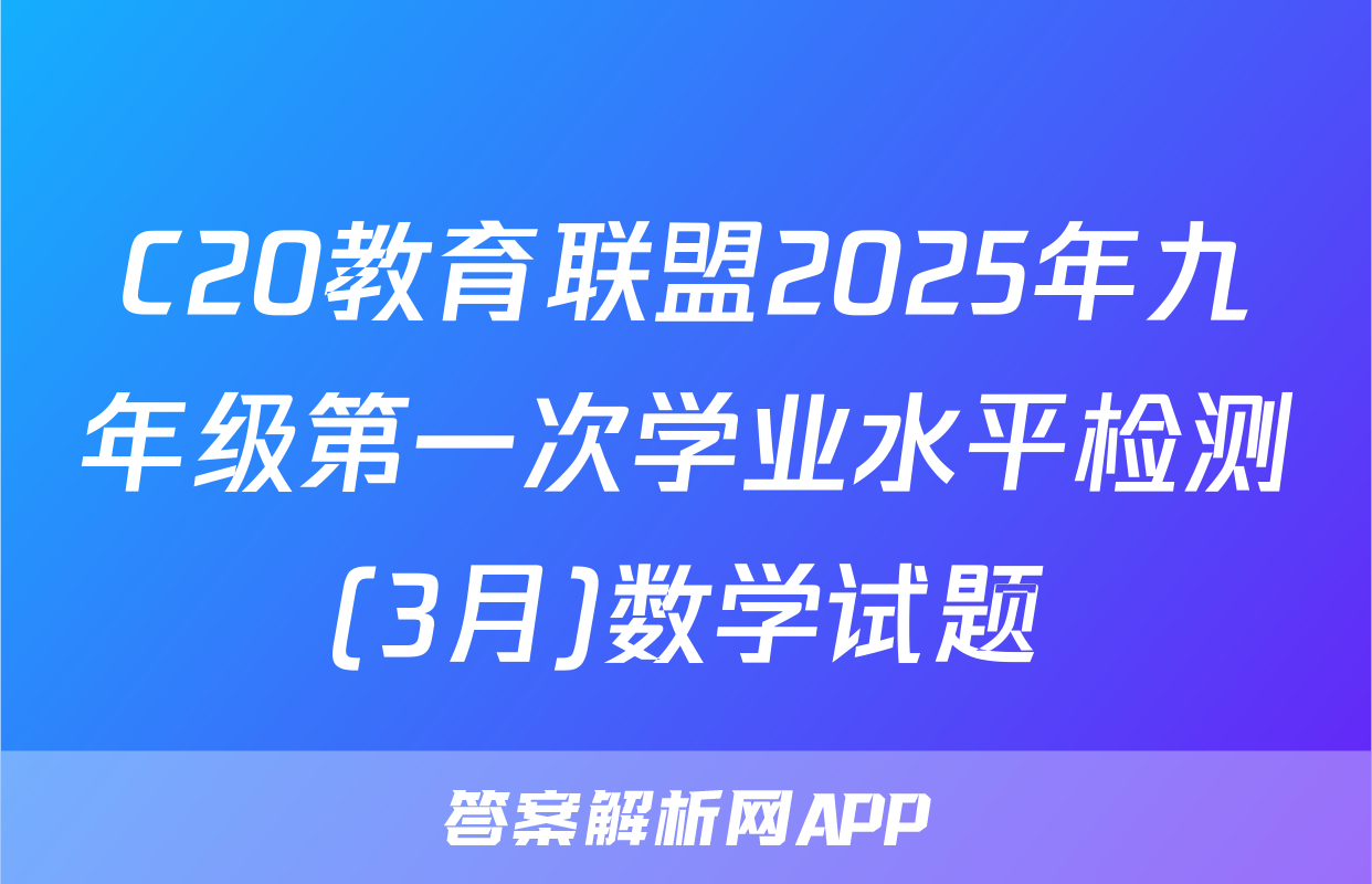 C20教育联盟2025年九年级第一次学业水平检测(3月)数学试题